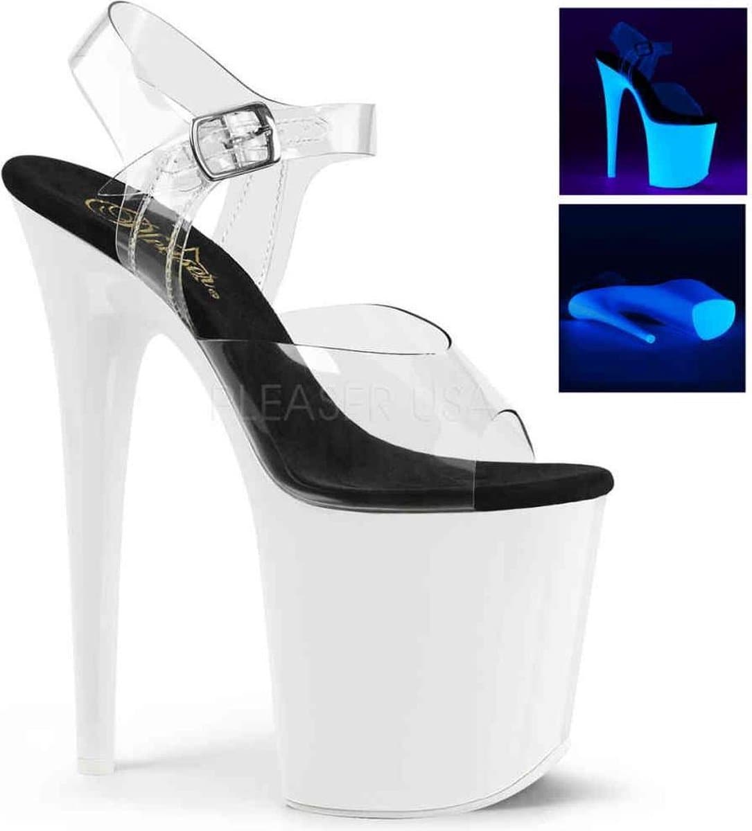 Pleaser - FLAMINGO-808UV Sandaal met enkelband, Paaldans schoenen - Paaldans schoenen - 39 Shoes - Wit/Transparant — afbeelding 1