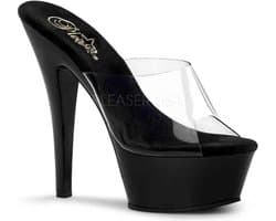Pleaser - KISS-201 Muiltjes - Paaldans schoenen - 42 Shoes - Zwart/Transparant