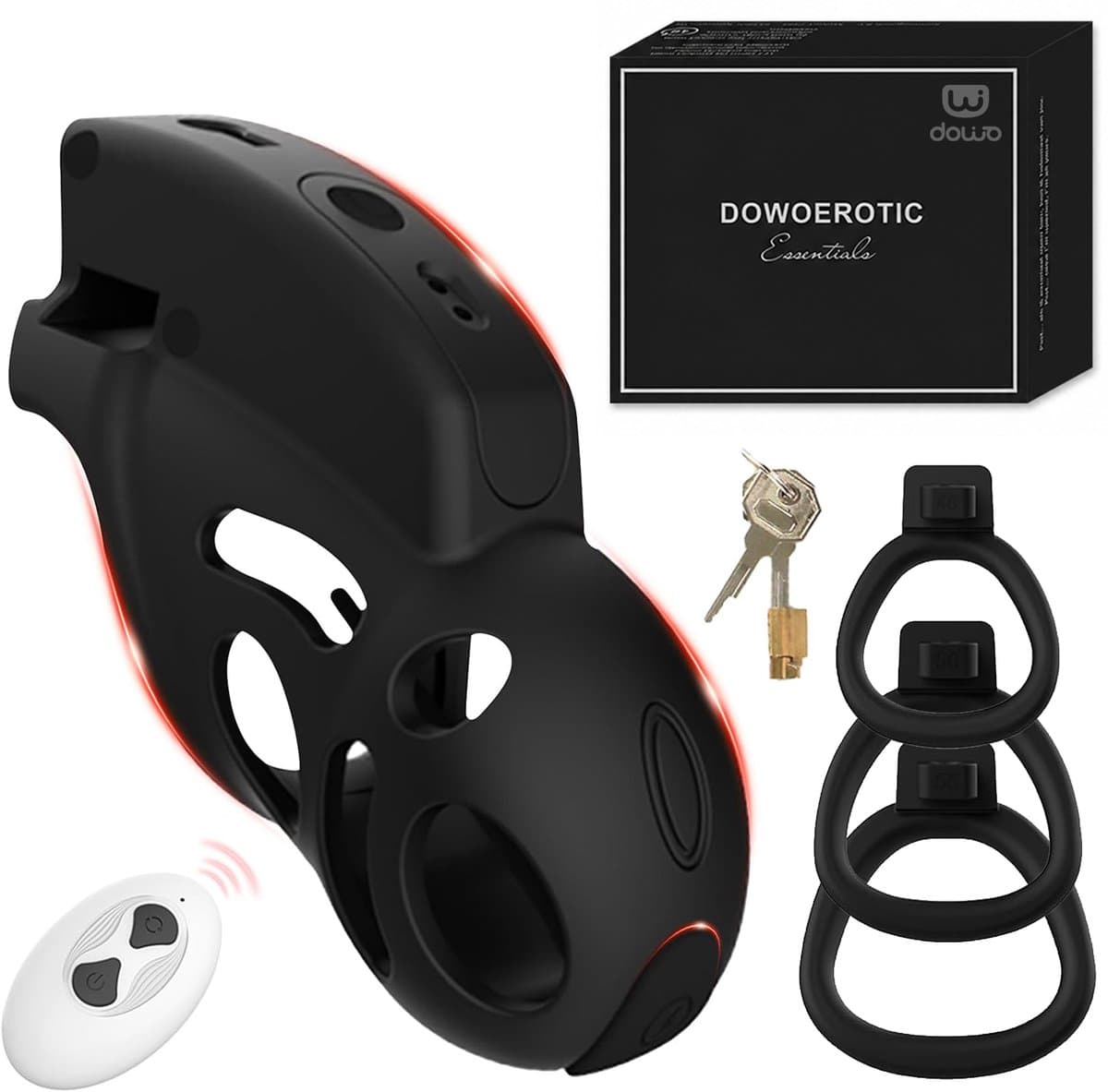 DOWO® - Vibrerende Kuisheidskooi - Peniskooi - 12 vibratiestanden - Kuisheidskooi voor Mannen - Chastity cage - ABS – Met Afstandsbediening - 3 Maten — afbeelding 1