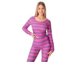 Gestreept kattenkostuum voor dames - crop top shirt en legging voor Halloween cosplay 2024
