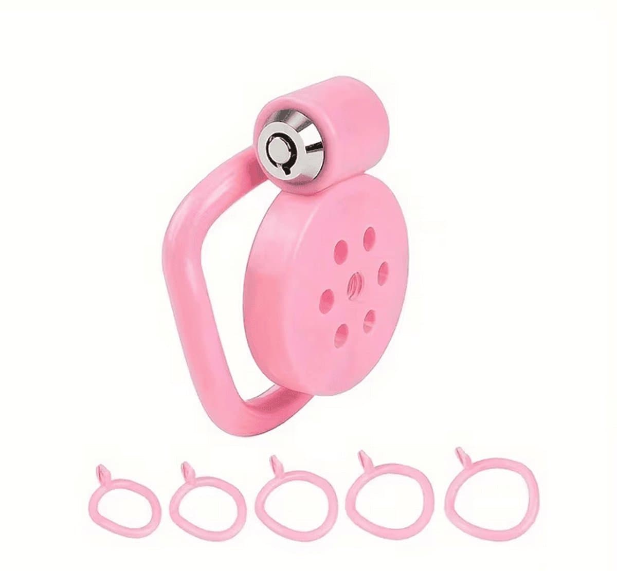 Mini peniskooi - Mini chastity - Roze - kuisheidskooi - sub - kinky - kathether - 5 maat ringen - sleutels - bdsm — afbeelding 1
