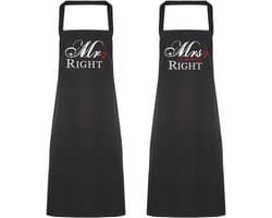 Schort Set voor Koppels: Mr. Right & Mevrouw Altijd Rechts - Leuk Cadeau