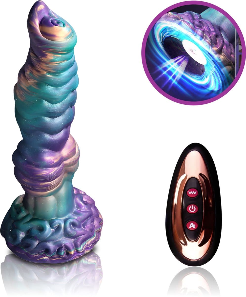 JustFun 4-in-1 Fantasy Vibrator - 25 CM - Dildo met Zuignap - 3 Stuwstanden – 7 Vibratiestanden - Sex Toys voor Mannen & Vrouwen - Monster Anal Plug XXL - Rainbow — afbeelding 1