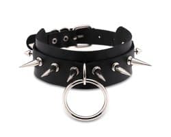 Punk Choker - Gothic Choker met Studs en O-Ring - Spike Halsband Rocker Collar - PU Leer Zwart - Verstelbare Sluiting