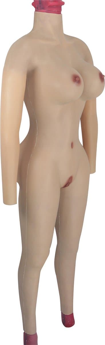 Full body - Lang - Cup D - Siliconen Huid - 100% Hypoallergene Medische Siliconen - Bodysuit lang - + Kanten choker - Crossdresser - Transgender - Mastectomie - Wearable body - Kunstmatige Nep Borst - Body4Everybody — afbeelding 1