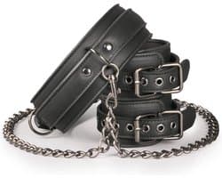 EasyToys - Kunstleren Halsband met Handboeien - Duurzaam - Bondage Set - Handboeien - BDSM Set - BDSM Toys - Rollenspel Erotiek - Erotisch Spel - Sex Toys voor Vrouwen en Mannen - Zwart