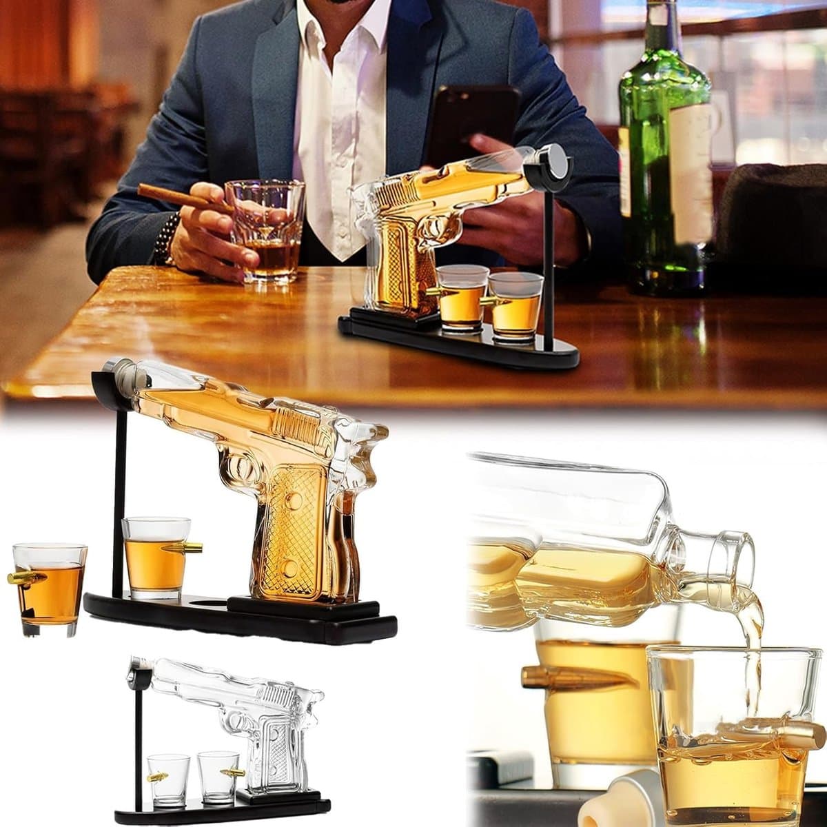 Elegante Whisky Decanter Set met 2 Shotglazen - Perfecte Geschenken voor Mannen, Vader, Echtgenoot of Vriend met Stijlvolle Whisky-ervaring — afbeelding 1