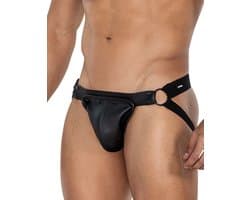 Cut4Men - Jock Snap - Jockstrap met Drukknoopjes - PU-Leder - Zwart L/XL