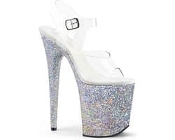 Pleaser - FLAMINGO-808LG Sandaal met enkelband, Paaldans schoenen - Paaldans schoenen - 37 Shoes - Zilverkleurig/Transparant