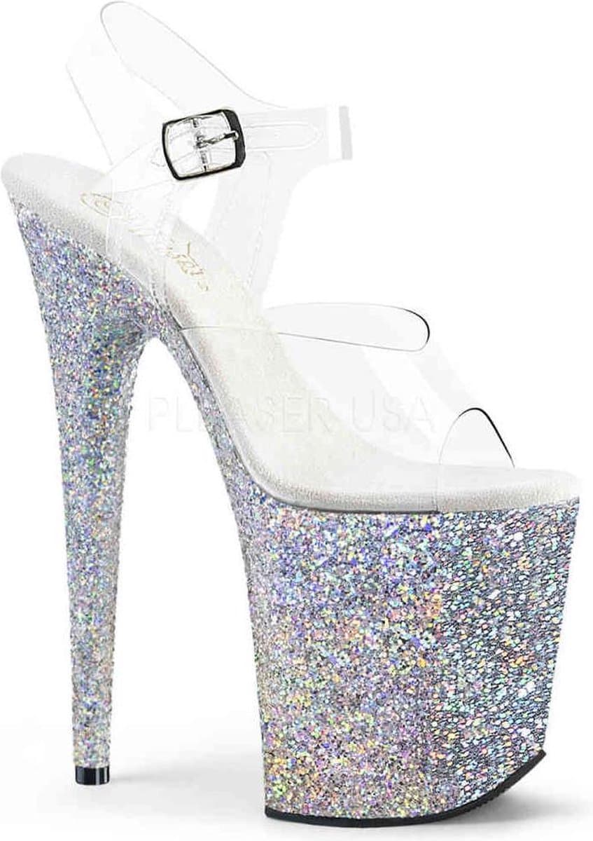 Pleaser - FLAMINGO-808LG Sandaal met enkelband, Paaldans schoenen - Paaldans schoenen - 37 Shoes - Zilverkleurig/Transparant — afbeelding 1