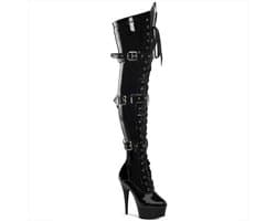 Pleaser - DELIGHT3028 Plateau Overknee Laarzen - Paaldans schoenen - 45 Shoes - Zwart