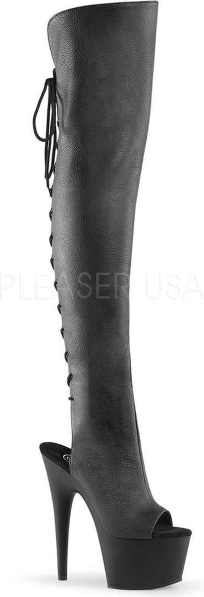 Adore-3019 plateau peeptoe overknee laars met open hiel en stiletto hak mat zwart - (EU 38 = US 8) - Pleaser — afbeelding 1