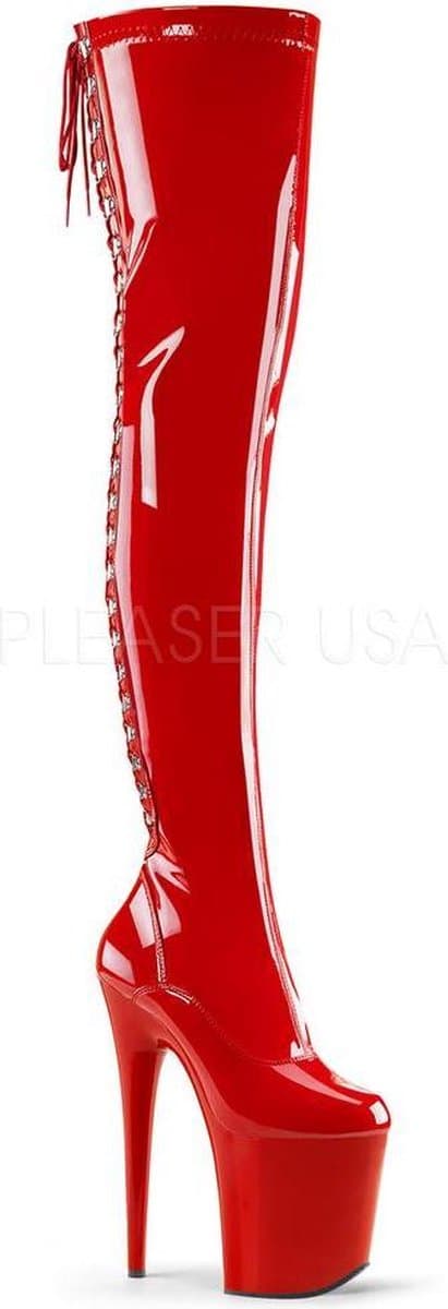 Flamingo-3063 hoge overknee stiletto laars met veters en extreem hoog plateau glanzend rood - Fetish Exotic Dancing - (EU 36 = US 6) - Pleaser — afbeelding 1