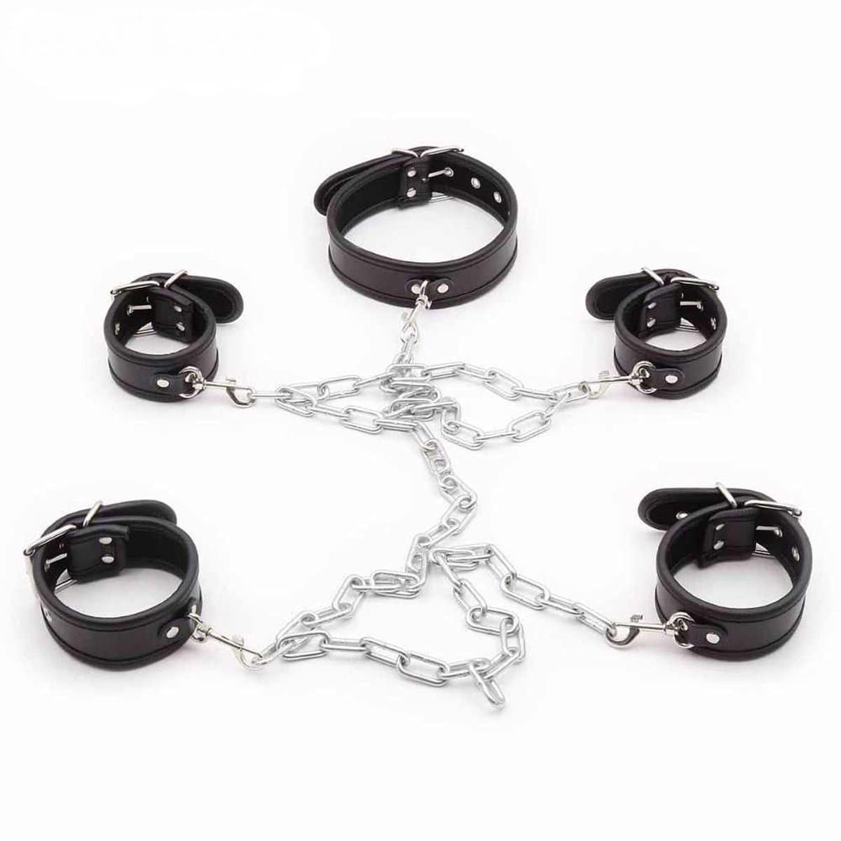 Smart Moves - Collar met Hand en Enkelboeien - Inclusief Verbindingsketting - Zwart/Zilver — afbeelding 1