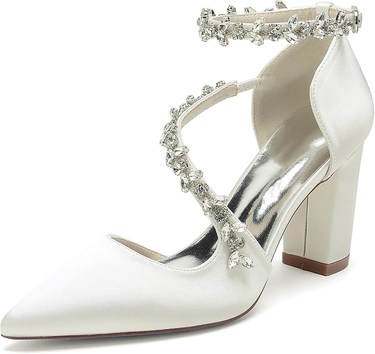 Dames Pumps met Enkelriempjes en Gesloten Teen - Zilver - Trouwschoenen — afbeelding 1