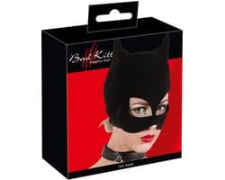 Bad Kitty – Fluwelen Wilde Kat Hoofd Masker met Puntige Oren en Open Mond – Zwart