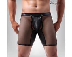 Zeloria Heren Boxer Open Design – Netstof & Wetlook – Verleidelijke Heren Lingerie – Zwart – M