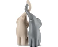 Decoratieve Olifanten Beeldjes Koppels voor Woondecoratie - Beige en Grijs Ornamenten - Set van 2 - Perfecte Cadeau Ideeën voor Valentijnsdag en Verjaardagen