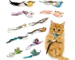 11 stuks kattenspeelgoed, vogelverenspeelgoed met bel, handgemaakte reservekoppen voor kattenhengel, interactief kattenspeelgoed, decoratieve hanger voor thuis en rugzak