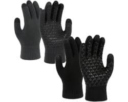 Handschoenen, uniseks, 2 paar gebreide winterhandschoenen, antislip touchscreen-handschoenen, werkhandschoenen, voor indoor-vrijetijdswerk of outdoor-rijden, pendelen (zwart +