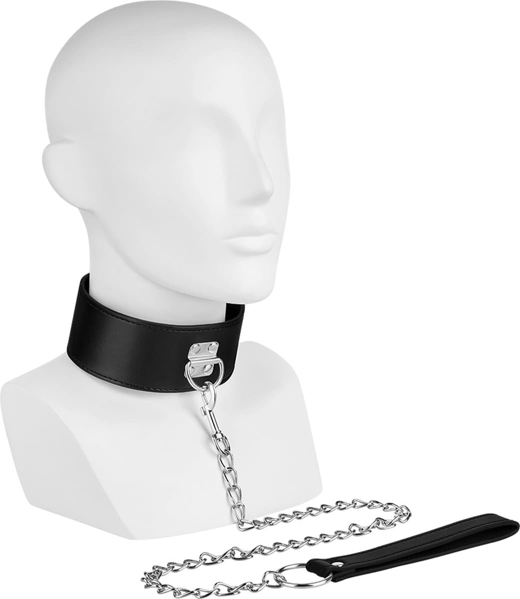 EIS, halsband, gladleerlook, met slot, incl. lijn — afbeelding 1