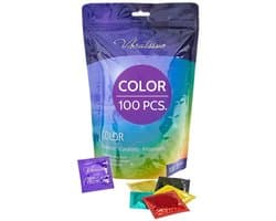 VIBRATISSIMO condooms 100-pack | Gevoelsecht & Extra Vochtig | Gekleurde anticonceptie voor mannen | Verpakking in rood, Zwart, Groen, Geel, Goud