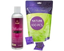 VIBRATISSIMO condooms Nature 100-pack & glijmiddelset | Extra Vochtig | Dunne wanddikte & natuurkleurig | Gevoelsecht flinterdun | Anticonceptie | B=53 mm