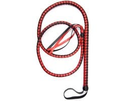 Kiotos - Lange gevlochten single tail - Bull Whip - 190 cm lang - Rood/Zwart