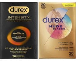Durex - 40 stuks Condooms - Intensity Nieuwste generatie ultradun, gedeelde lichaamswarmte 20st - Nude Huid op Huid Gevoel 20st - Voordeelverpakking