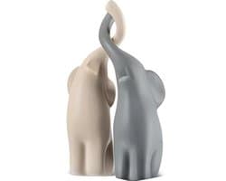 Decoratieve Olifanten Beeldjes Koppels voor Woondecoratie - Beige en Grijs Ornamenten - Set van 2 - Perfecte Cadeau Ideeën voor Valentijnsdag en Verjaardagen