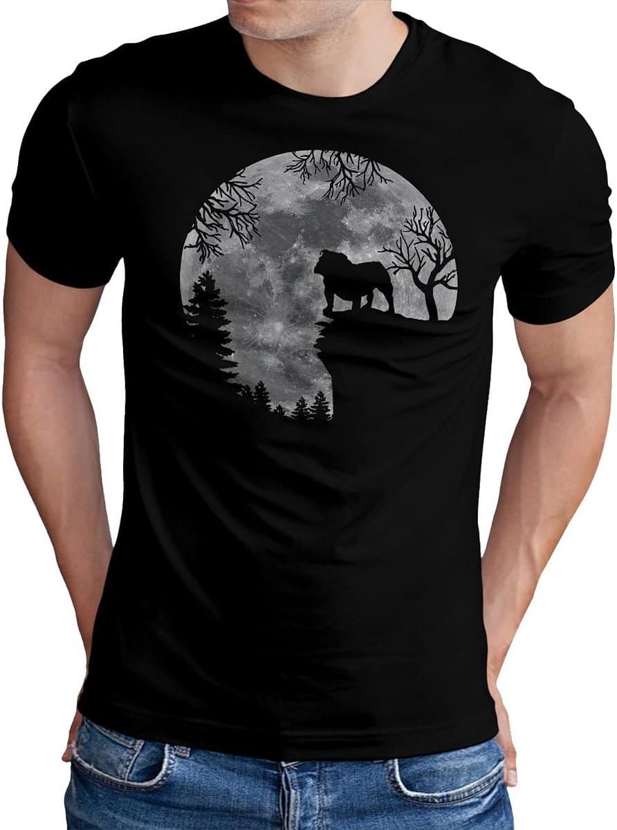 Heren T-shirt met Engelse Bulldog Full Moon Hondenprint Katoen — afbeelding 1