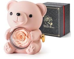 Romantische Beer - Bloemenbeer met Ketting - Uniek Cadeau Geven - Met Sieradendoosje - 12 x 10 x 16 cm