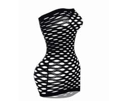 Visnet jurkje - Sexy dress - Jurk doorschijnend - Lingerie - Mesh - Erotisch jurkje - Doorschijnende jurk - Nachtjurkje - Strapless dress - Rave outfit - Elastisch Jurkje - One size - Zwart - Jonyx