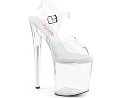 Pleaser - NAUGHTY-808 Sandaal met enkelband, Paaldans schoenen - US 8 - 38 Shoes - Transparant/Wit