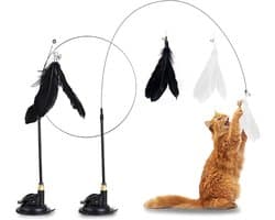 Spelen met veren voor katten, interactief kattenspeelgoed, interactief kattenspeelgoed met zuignap, voor binnen trainen