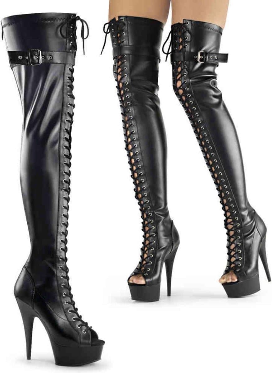 Pleaser - DELIGHT-3025 Plateau overknee Laarzen - US 7 - 37 Shoes - Zwart — afbeelding 1