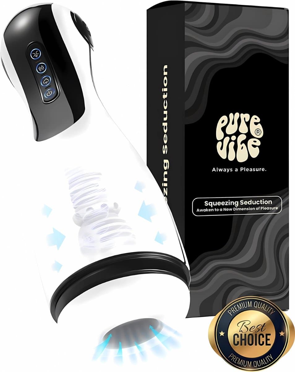 PureVibe® Squeezing Seduction Zuigende & Knijpende Sex Toys voor mannen - Automatisch Vibrerende Blowjob Masturbators - Masturbator voor Man - Pocket Pussy Zelf Electrisch & Aftrekken | Pearl White - valentijn cadeau — afbeelding 1