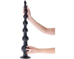 Lusty XXL Buttplug StereoLite - Anal Beads - 58.5 x 9 cm - Mega Anaal Plug - Voor Gevorderden - Anaalkralen - Met Zuignap - Van PVC - Zwart