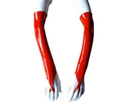 Handschoen L/XL Datex (Mix latex en stof ) Sexy Handschoenen Rood lange lak handschoen Glans Shiny Lakleer valentijn SM Gogo dancing dans accessoiren lange vingerloze gloves