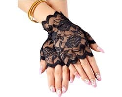 Kanten Handschoenen - Mesh Mittens - Feestelijke Accessoires - Vingerloos Ontwerp - Eén Maat - Zwart