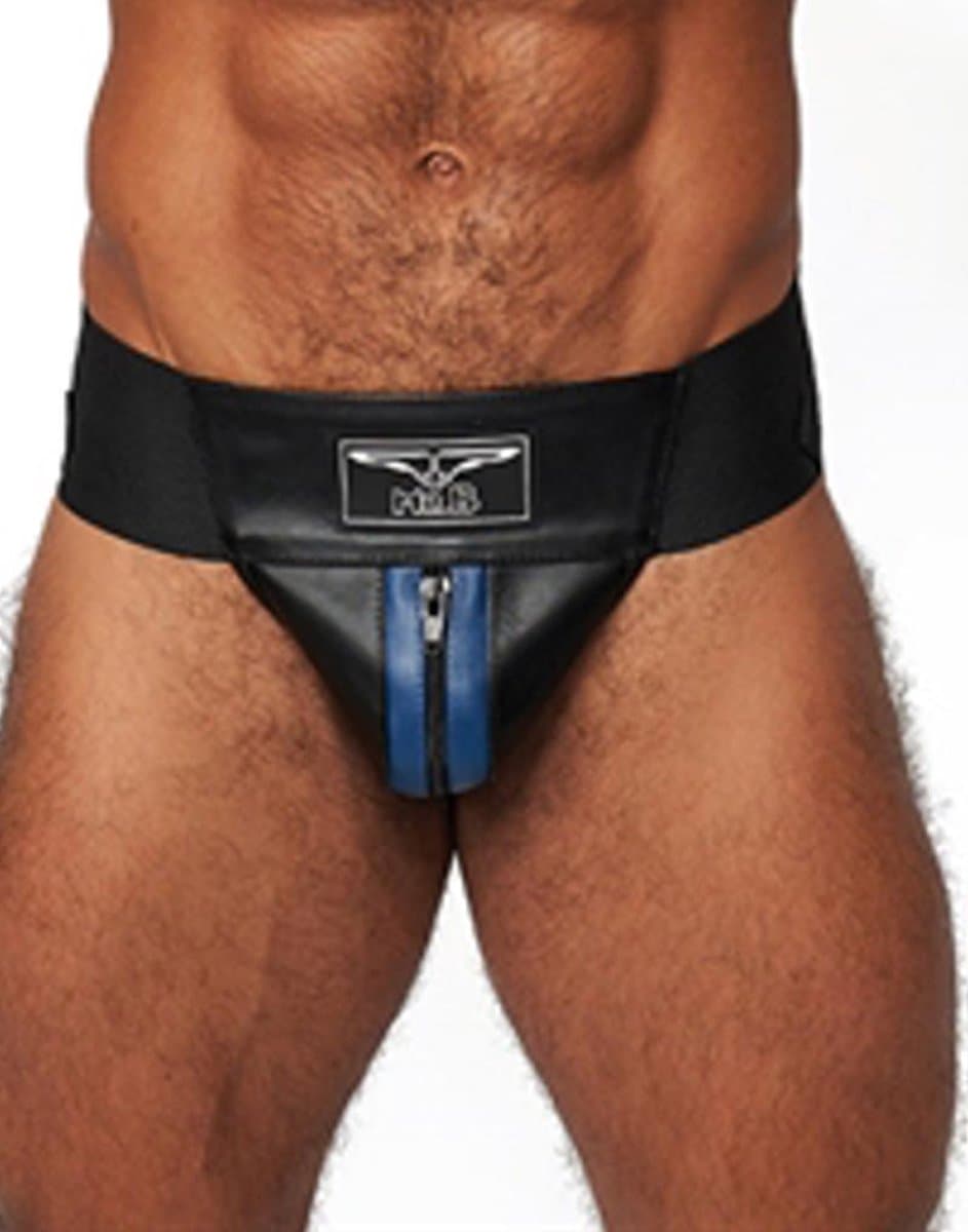 Mister b leather premium jockstrap black/blauw xl — afbeelding 1