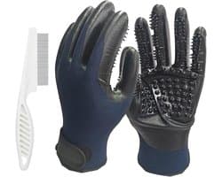 Handschoenen + 1 stuk Pet Flea Comb Dog Cat Universal Bath Massage Brush de Shedding Gloves Clean de-Shedding Comb Links en Rechts Hand Universeel