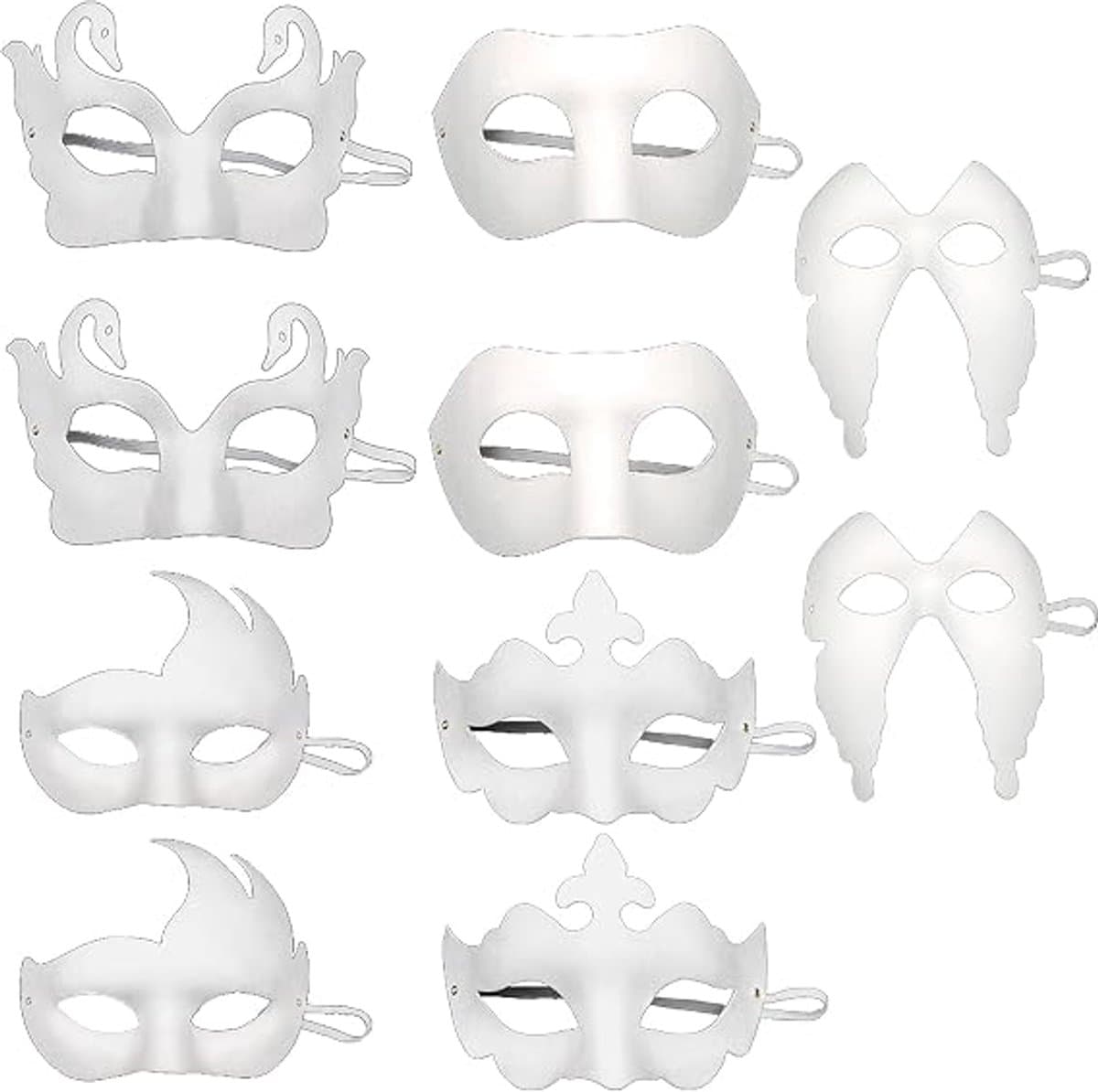 Set van 10 witte halve maskers voor een gemaskerd bal, feest, carnaval, rollenspel, opera (wit) — afbeelding 1