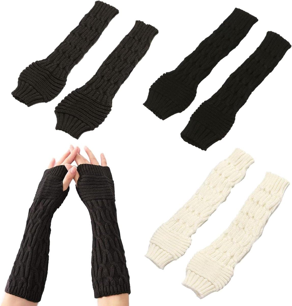 Allecto plus - Lange gebreide armwarmers voor dames, vingerloze handschoenen met duimgat. — afbeelding 1