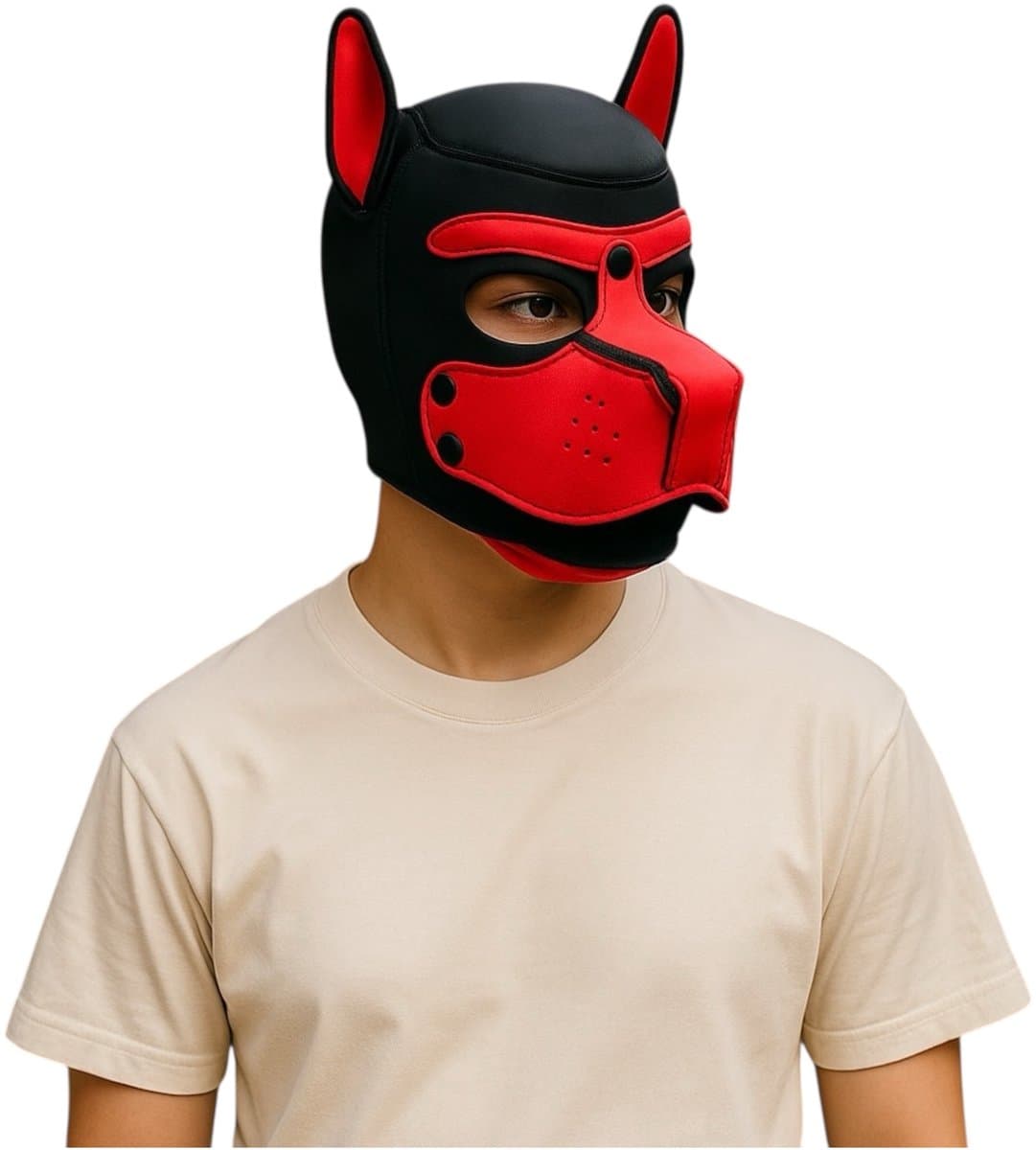 Hondenmasker Rood – Cosplay Puppy Play Masker Volwassenen – Neopreen – Verstelbaar – Kinky Pleasure® – BDSM Accessoire — afbeelding 1