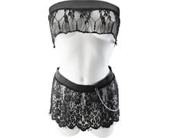 Kleding set - maat onesize - Doorzichtig kant zwart ketting met steentjes Erotische sexy rokje