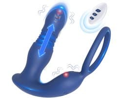 IntiMate® Palos - Anale Vibrator voor Mannen - Prostaatstimulator met Afstandsbediening - 7 Vibratie & Pulsatiestanden - Ballenstimulator - Stotende Buttplug met Penisring - Anale Dildo met Dubbele Cockring - Blauw