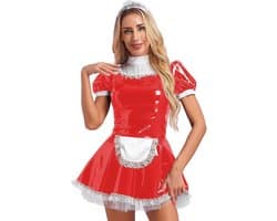 Latex wetlook schoonmaakster - Rollenspel - Erotische kleding - Sexy Jurk - Met hoofdband - Cosplay