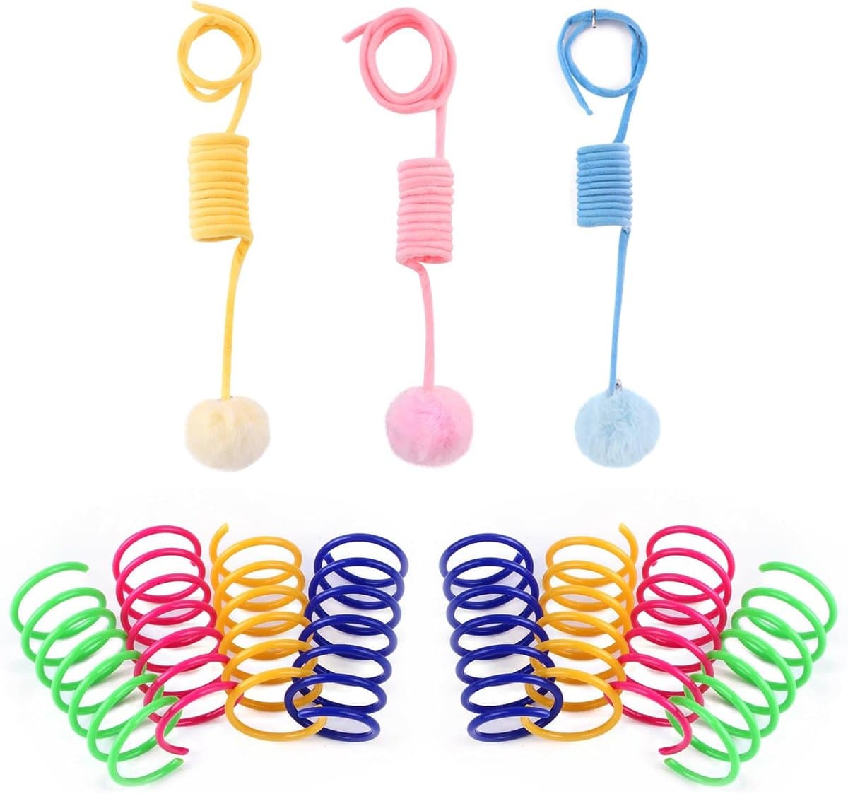 Speelset voor Katten, 3 Stuks Kattenspeelgoed Zelf Hangend Deurframe voor Binnen met Zuignap, 8 Stuks Kleurrijke Plastic Spiraal Veren Kattenspeelgoed — afbeelding 1