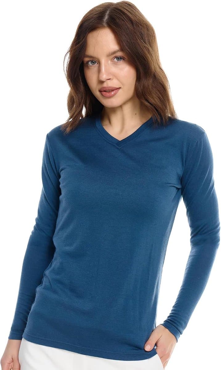 Basislaag dames - 100% merinowol shirt dames thermisch ondergoed lange mouwen T-shirt — afbeelding 1